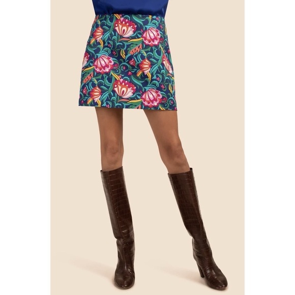 Trina Turk 'Rico' Floral-Print A-Line Mini-Skirt | Bengal Blue Multi | Women’s 6 - Picture 1 of 12
